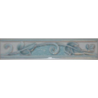 Listel feuille bleu blanc 25x6 Lux ceramiche - Lot 12 pièces 