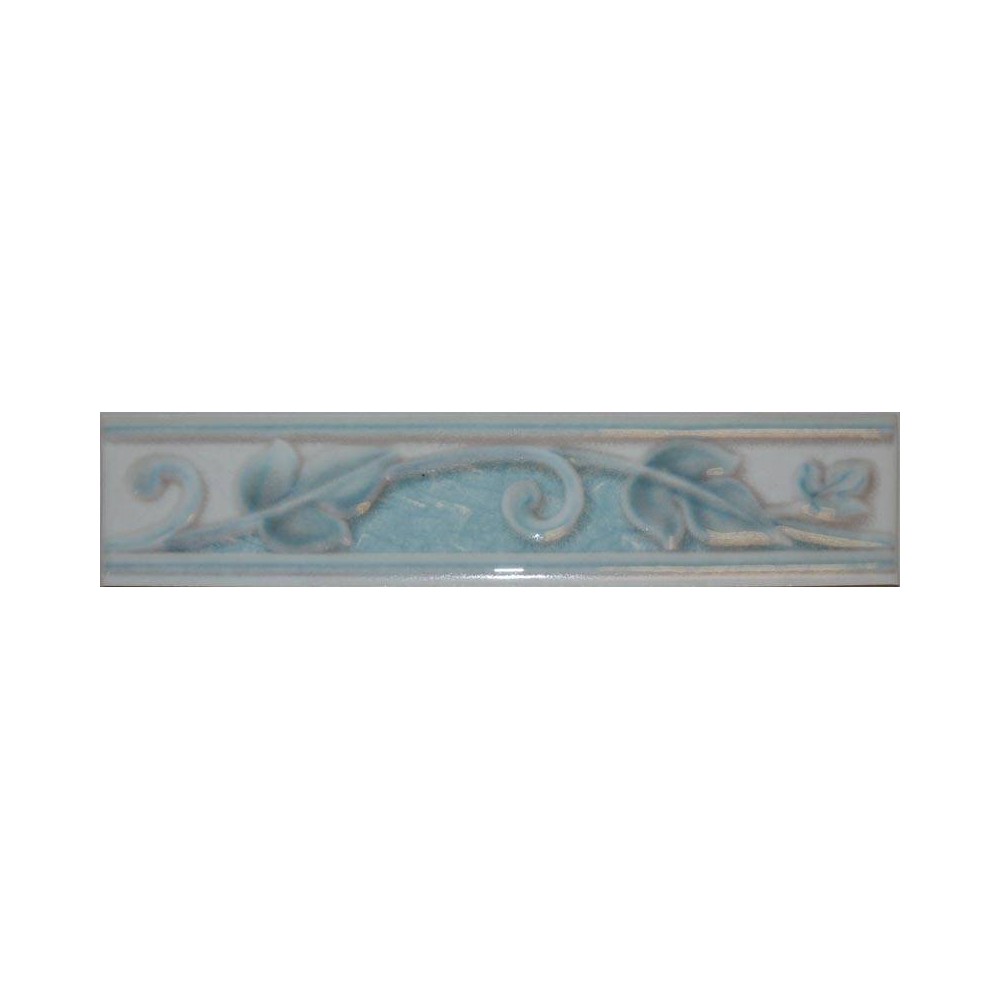 Listel feuille bleu blanc 6x25 Lux ceramiche - Lot 12 pièces 