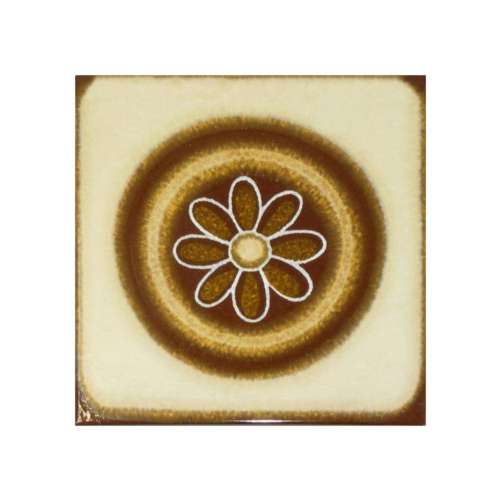 Faïence beige bord marron fleur 15X15 Pastorelli - Lot 20 m² 