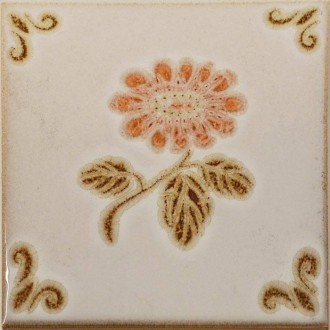 Décor carrelage blanc fleur feuilles marron 10,9x10,9 Sarreguemines - Lot 64 pièces
