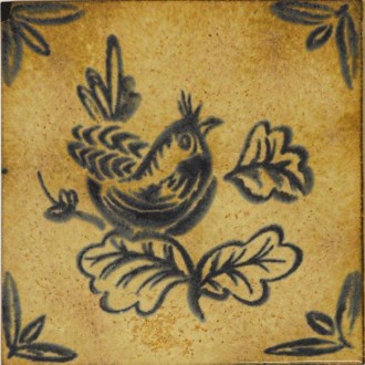 Carrelage beige oiseau feuille bleu 10.9x10.9 Sarreguemines - Lot 23 pièces