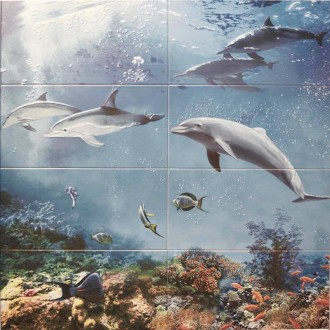 Décor dauphins mer bleu 100x100 - La pièce