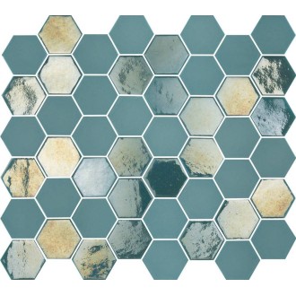 Mosaique hexagonale bleu vert turquoise tomette 32x27 cm Togama Sixties – Paquet 1 m2