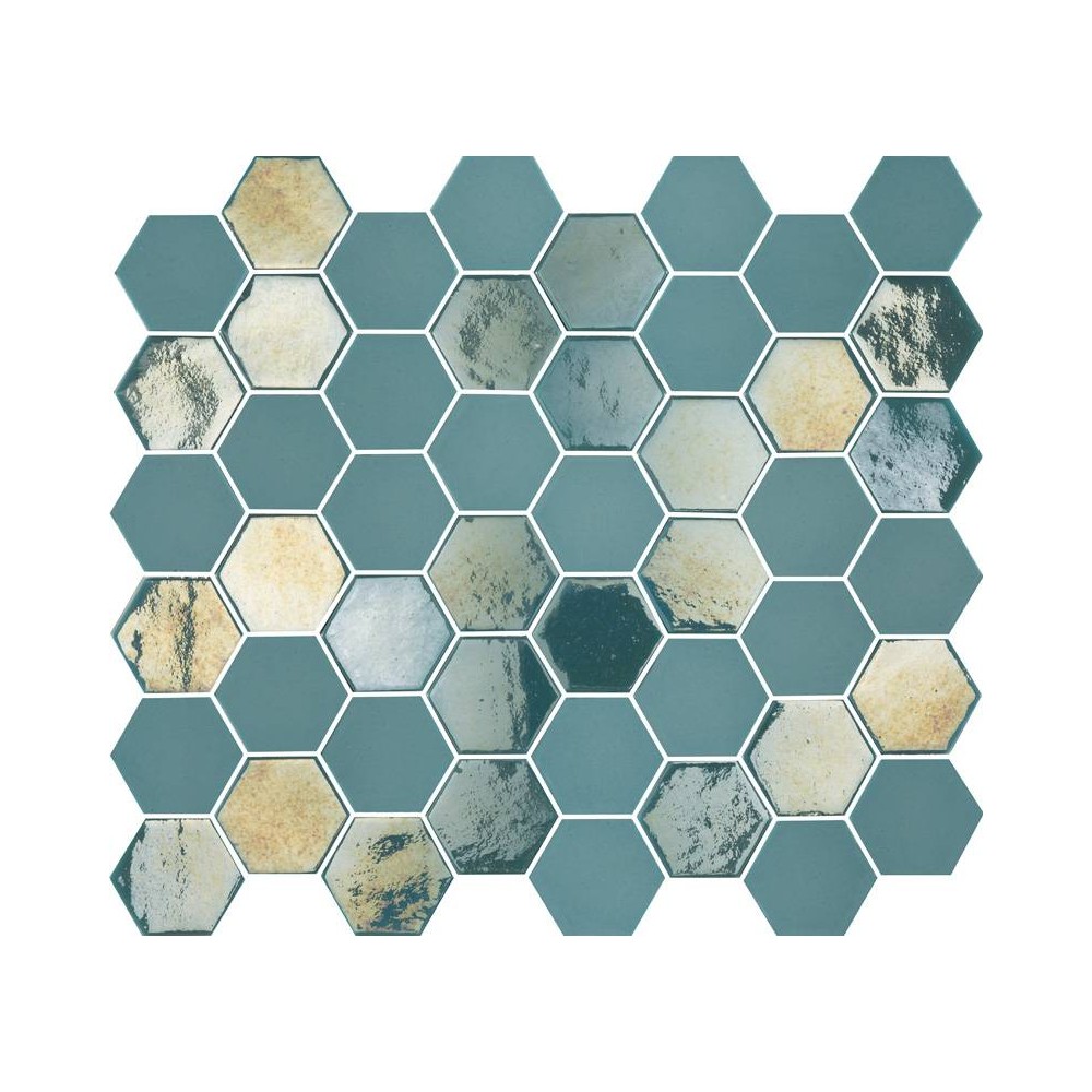 Mosaique hexagonale bleu vert turquoise tomette 32x27 cm Togama Sixties – Paquet 1 m²
