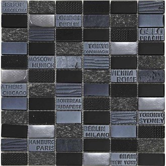 Mosaique noir verre pierre marbre 30x30 cm Mosavit City noir - La Plaque