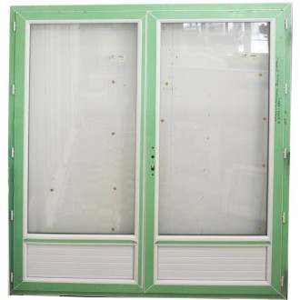 Porte fenêtre pvc 215x180 cm blanc vitrée avec soubassement