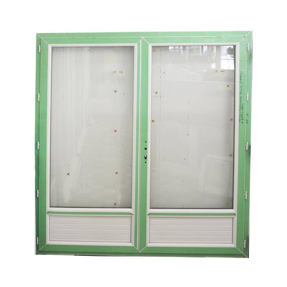 Porte fenêtre pvc 215x180 cm blanc vitrée avec soubassement