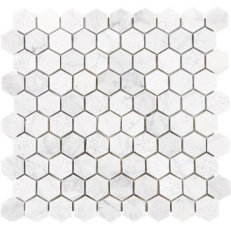 Mosaique mur / sol Hexagone marbre carrare blanc 30x29 cm Mat Inter – La Plaque