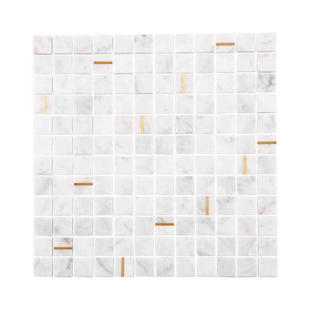 Mosaique mur carré marbre blanc touche or 29.7x29.7 cm Mat Inter Denali – La Plaque