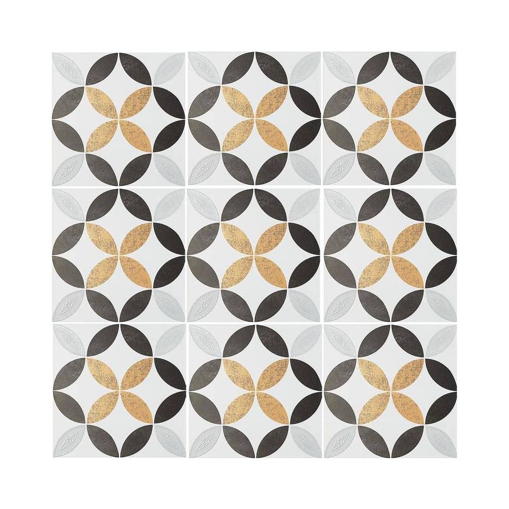Carrelage noir décor Cercle or imitation ciment 20x20 Estilker Victoria - Paquet 24 carreaux