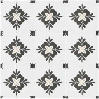 Carrelage noir décor fleur or imitation ciment 20x20 Estilker Venice - Paquet 24 carreaux