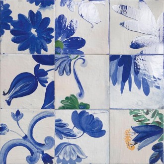 Carrelage blanc fleurs bleu 20x20 Mainzu Portobello - Paquet 25 carreaux