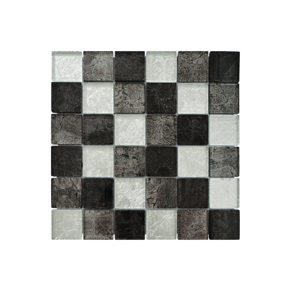 Mosaique verre noir gris argent 30x30 cm - La Plaque