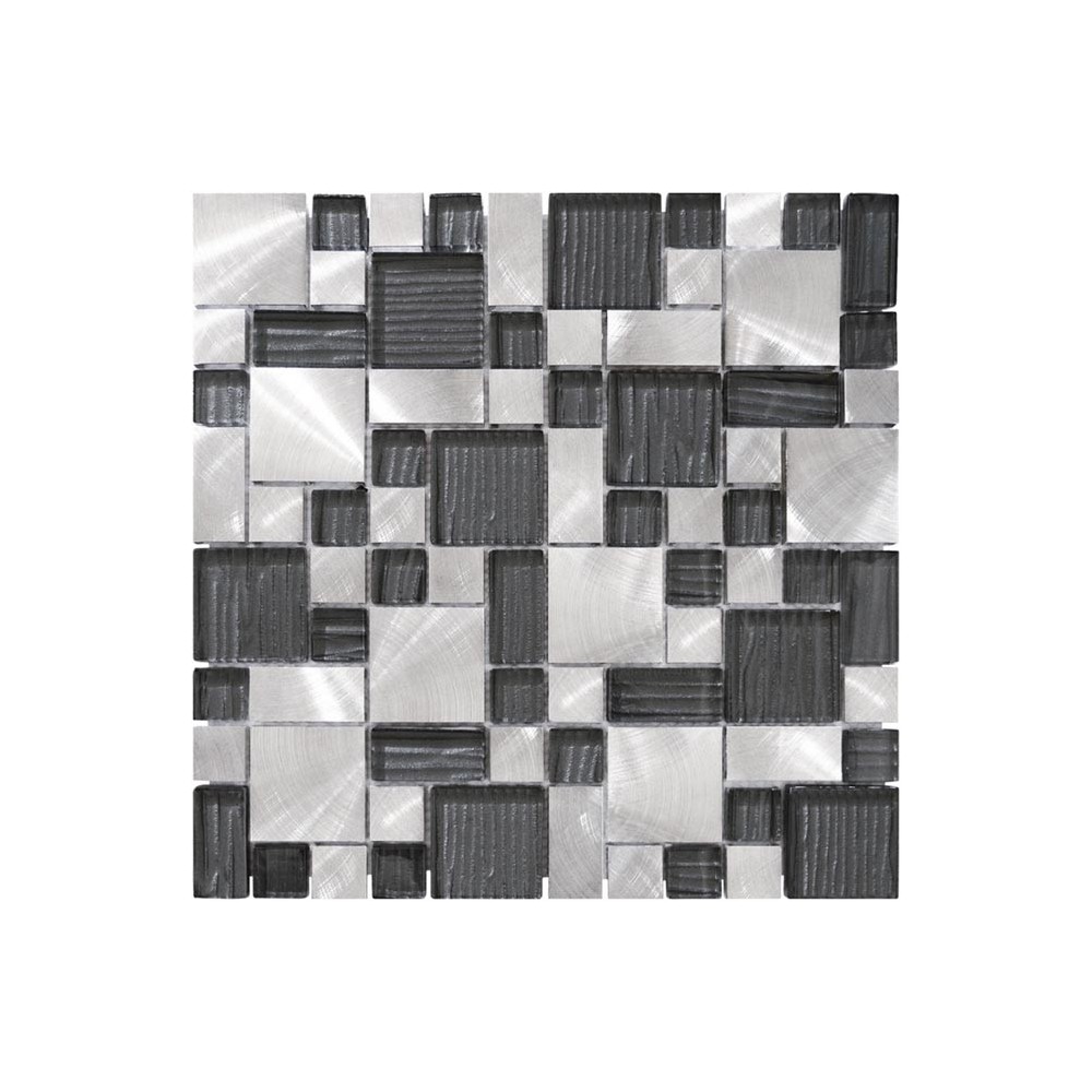 Mosaique carré rectangle alu verre noir strié 30x30 cm - La Plaque